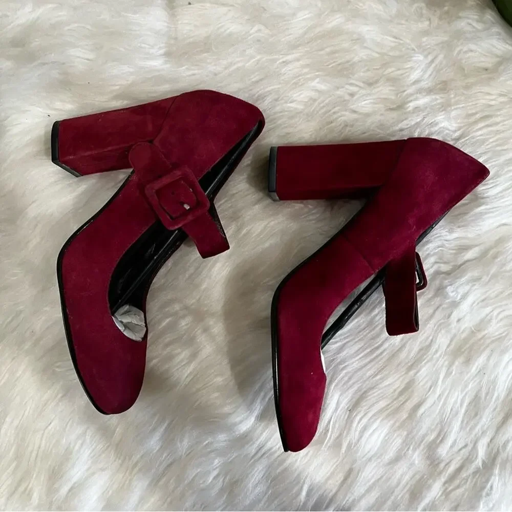 NEW Spiegel Vintage Y2K Suede Mary Jane Buckle Strap High Heel Pumps 5.5 NWOB - Picture 5 of 14